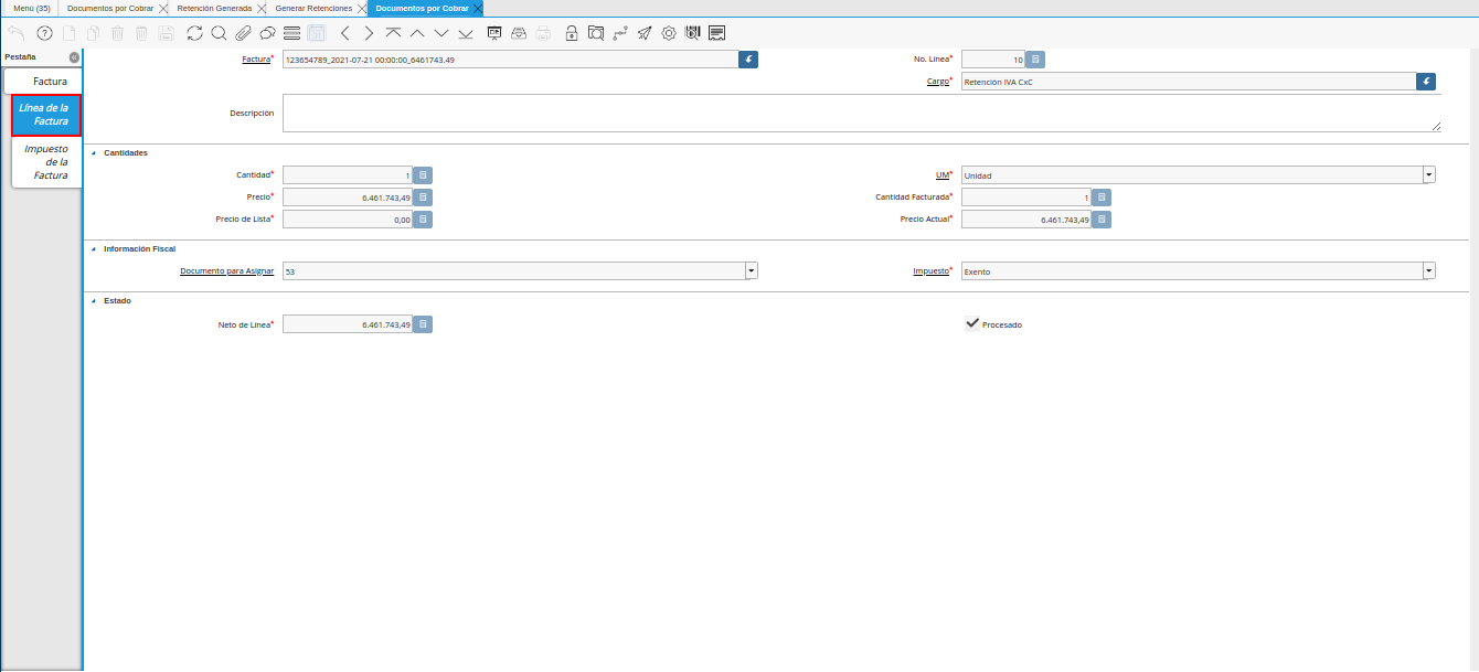 líneas de la retención