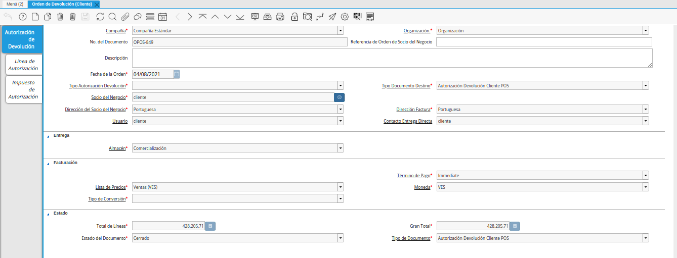 consulta de orden de devolución generada