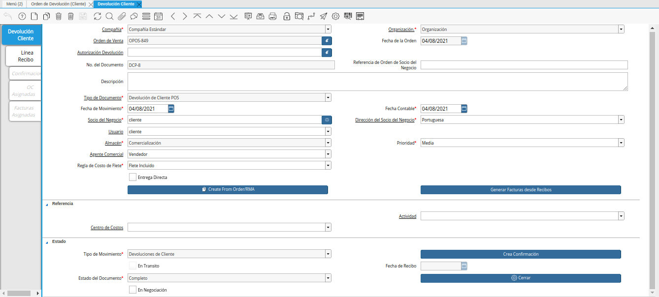 consulta de devolución generada