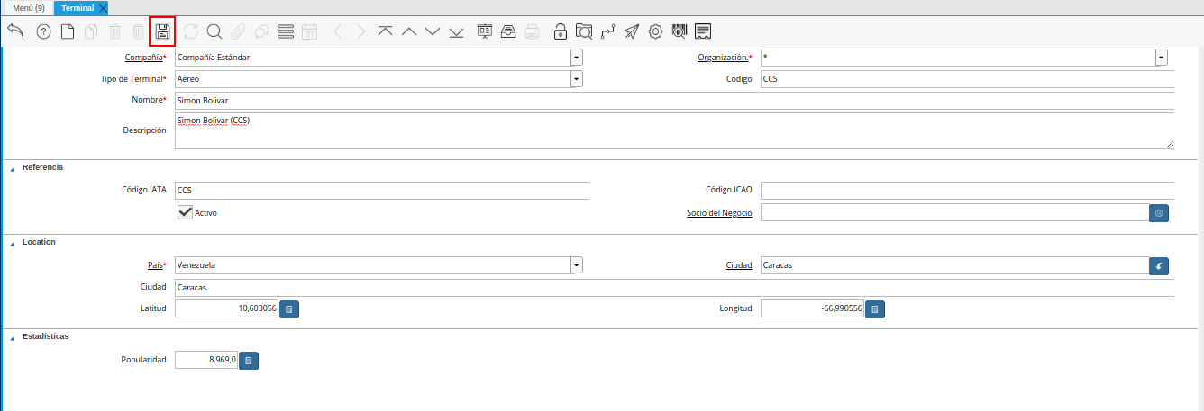 icono guardar cambios de la ventana terminal