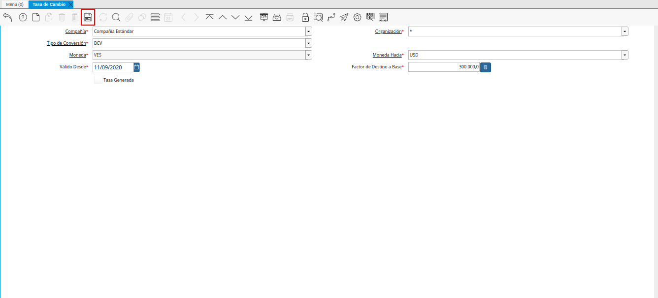 Icono Guardar Cambios de la Ventana Tasa de Cambio