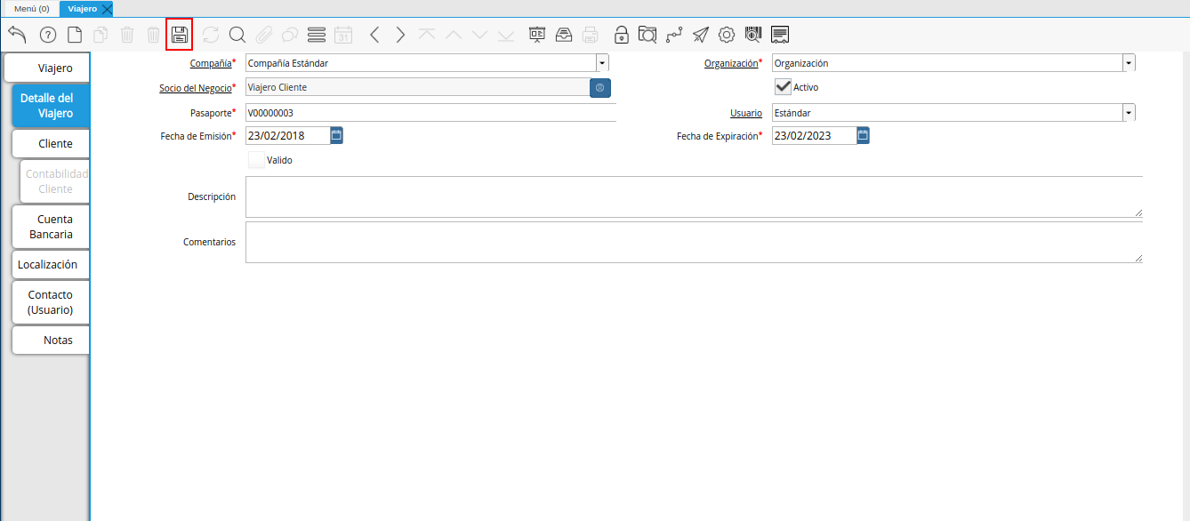 icono guardar cambios de la pestaña detalle del viajero