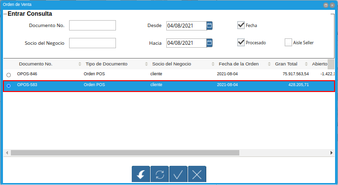 Selección de Orden de Venta a Anular
