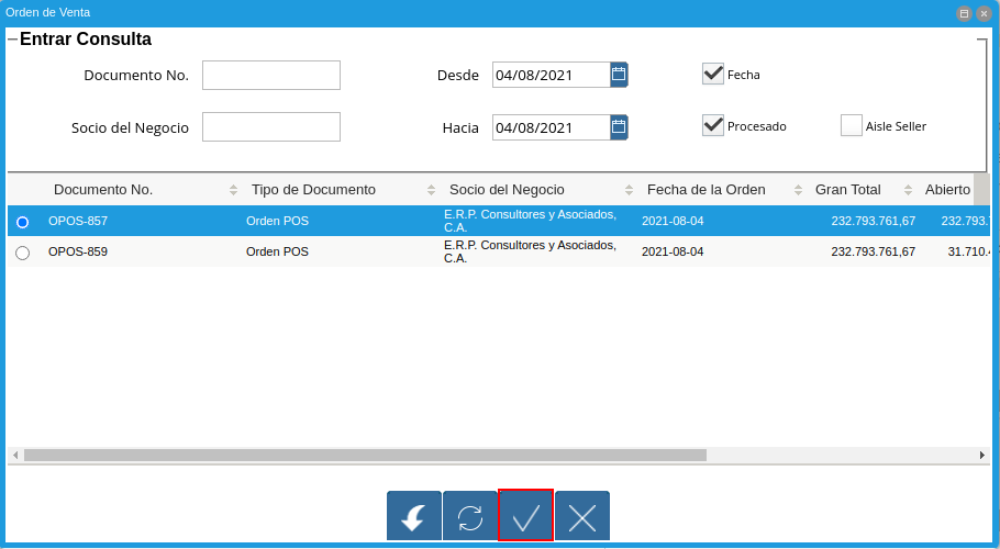 selección de la opción ok de la orden de venta a copiar