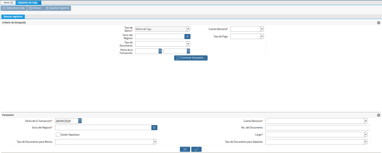 Ventana de Búsqueda Inteligente Depósito de Caja 1