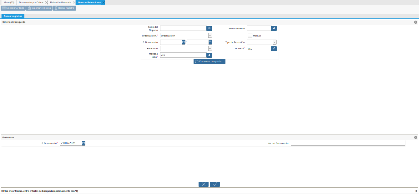ventana de búsqueda inteligente generar retenciones