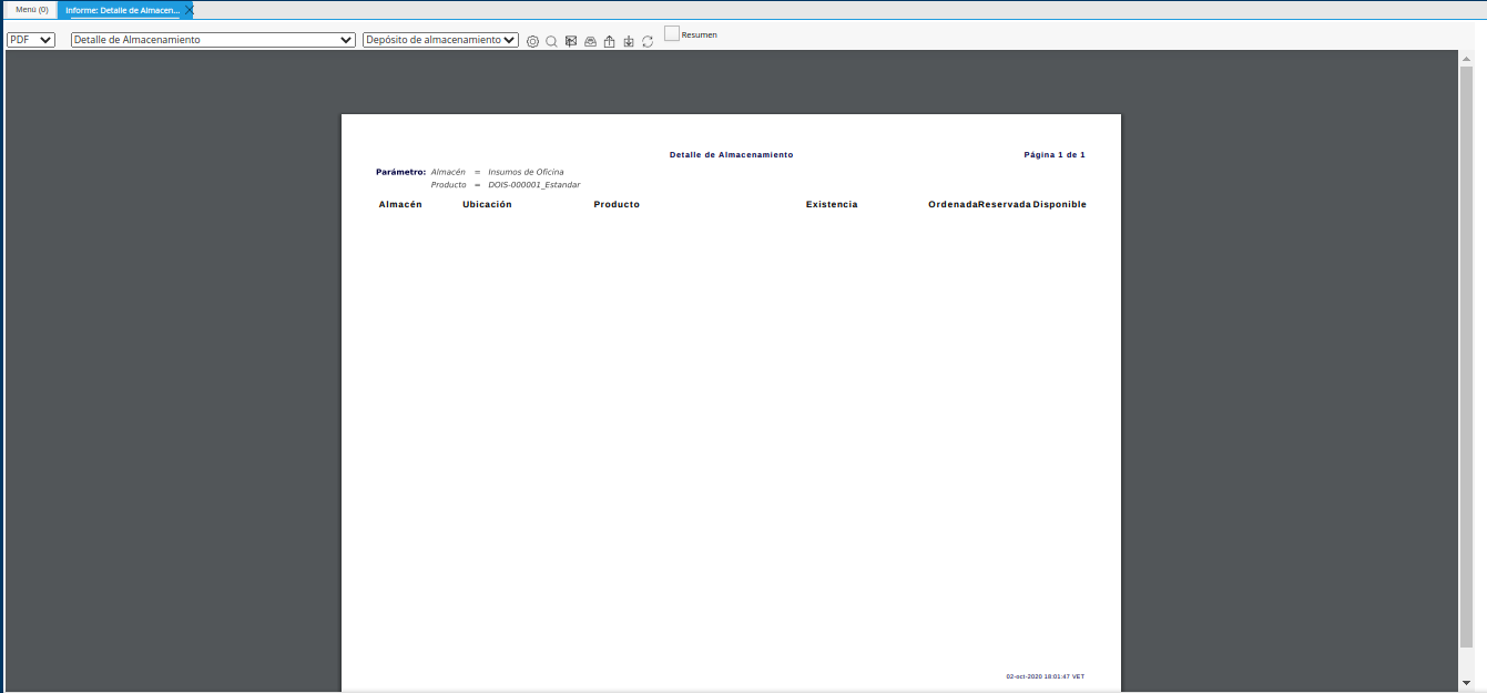 Reporte Detalle Almacenamiento Antes