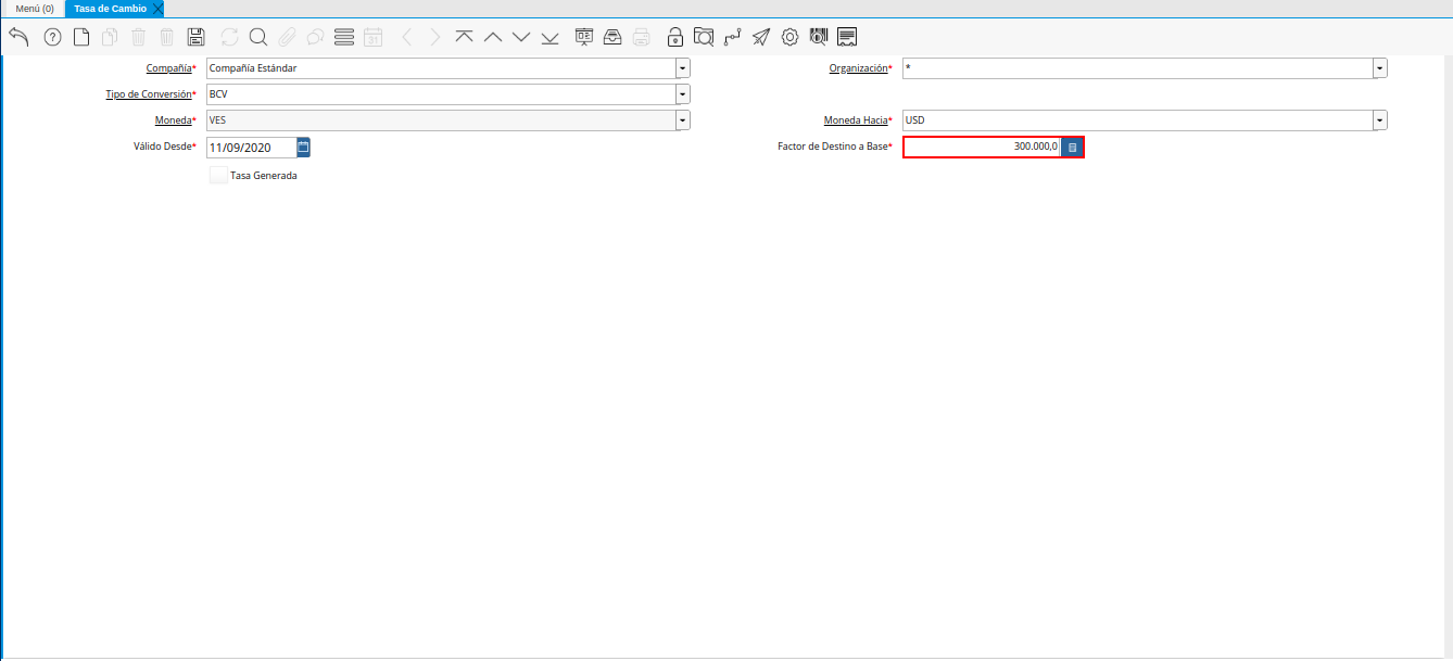 Campo Factor de Destino a Base de la Ventana Tasa de Cambio