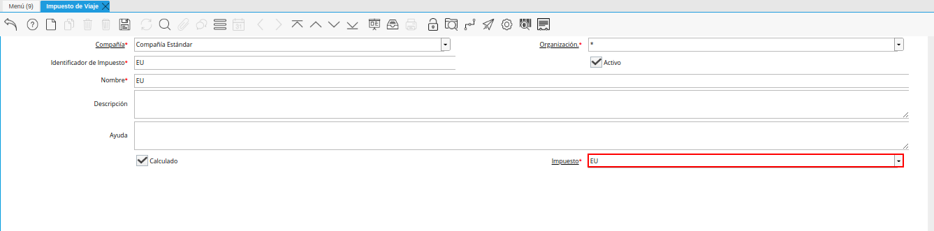 campo impuesto de la ventana impuesto de viaje