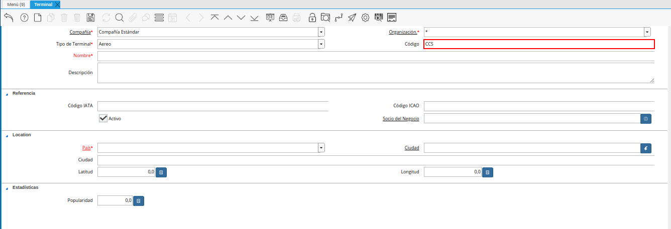 campo código de la ventana terminal