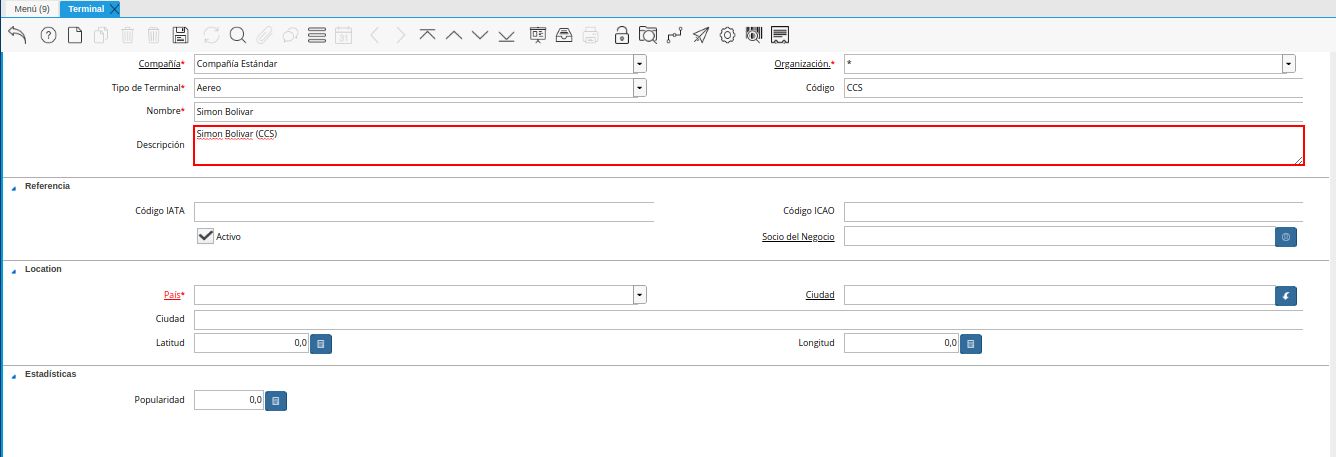 campo descripción de la ventana terminal