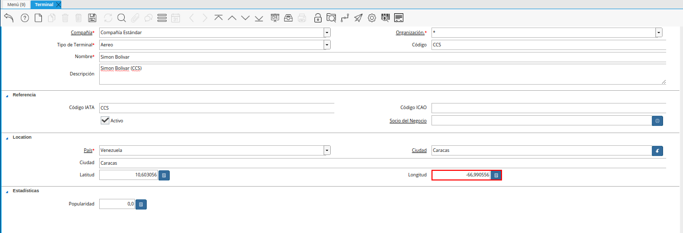 campo longitud de la ventana terminal