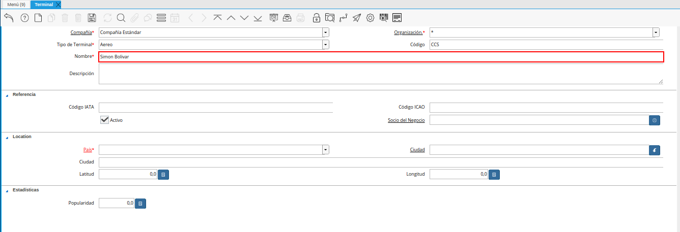 campo nombre de la ventana terminal