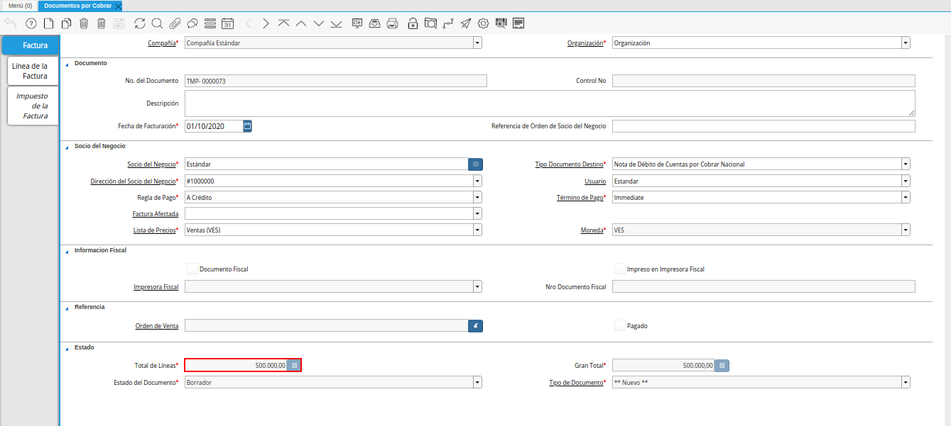 campo total de líneas nota de débito