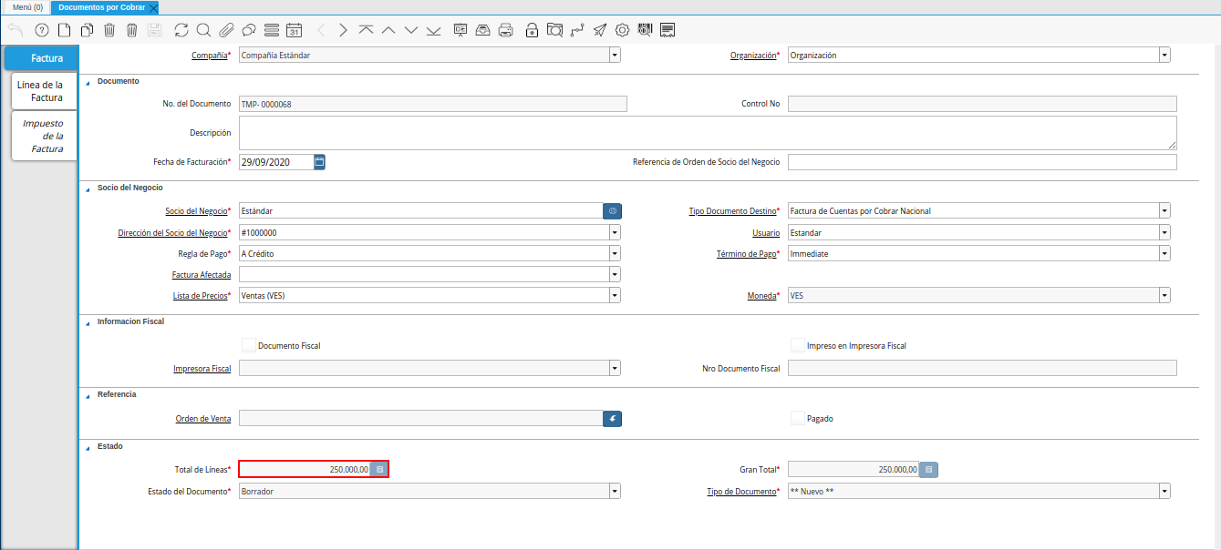 campo total de líneas