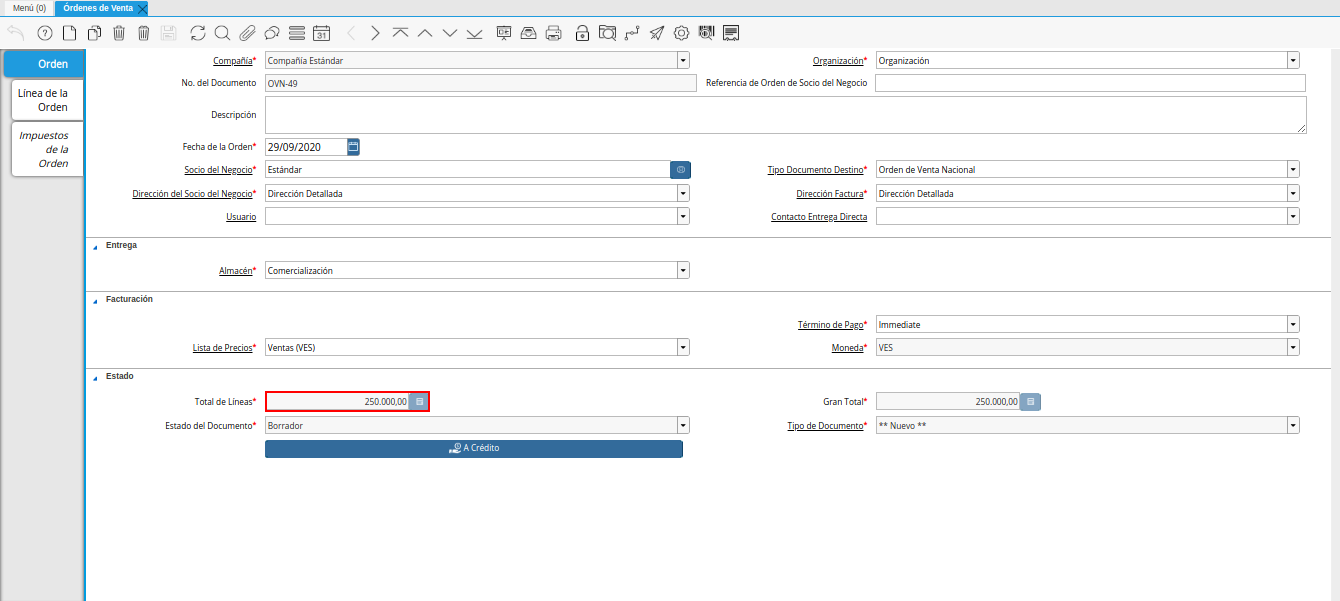 campo total de líneas