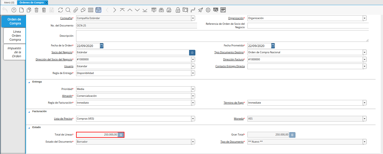 campo total de líneas