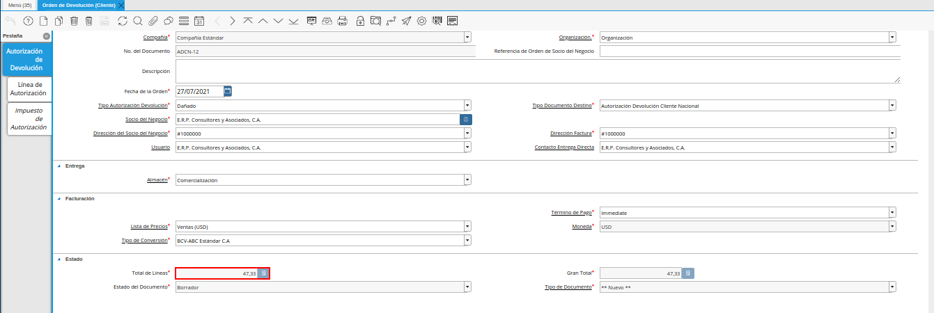 campo total de líneas de la pestaña principal