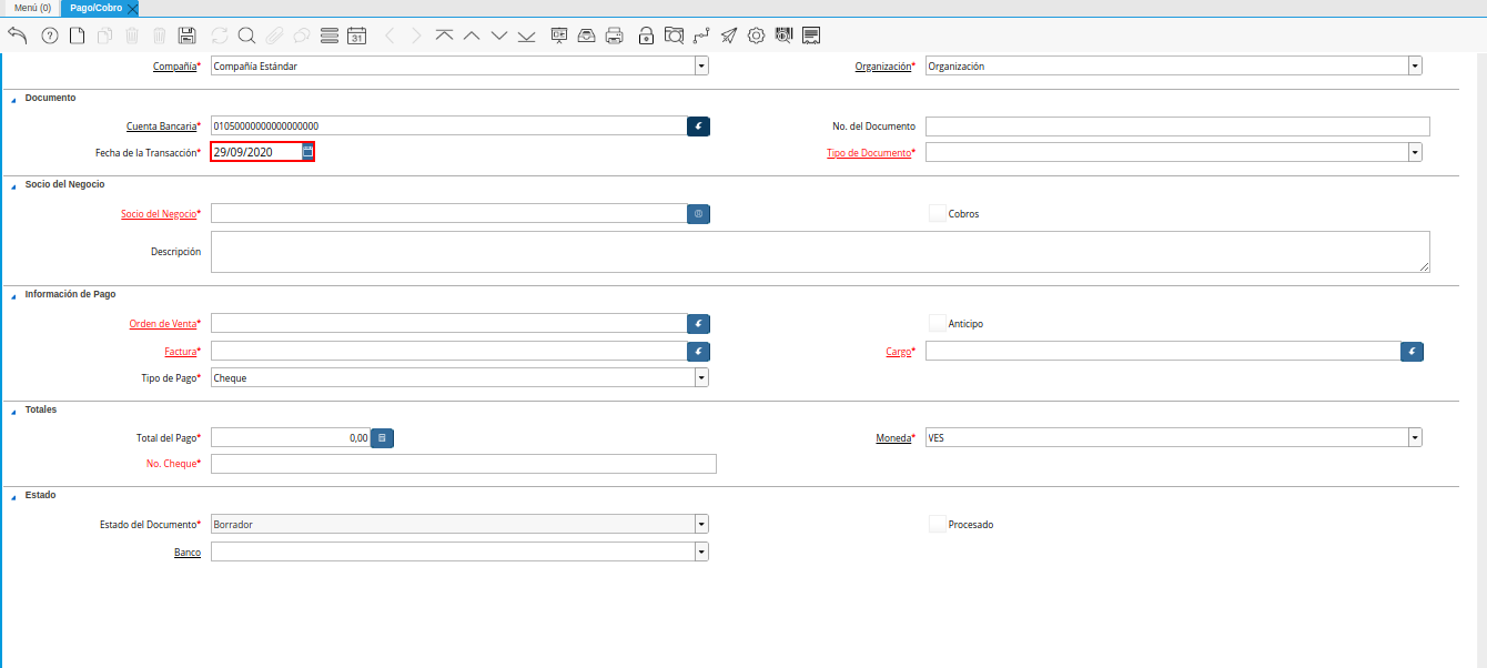 Campo fecha de la transacción