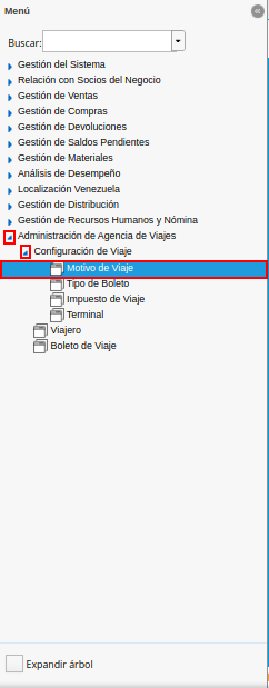 menú de motivo de viaje