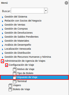 menú impuesto de viaje