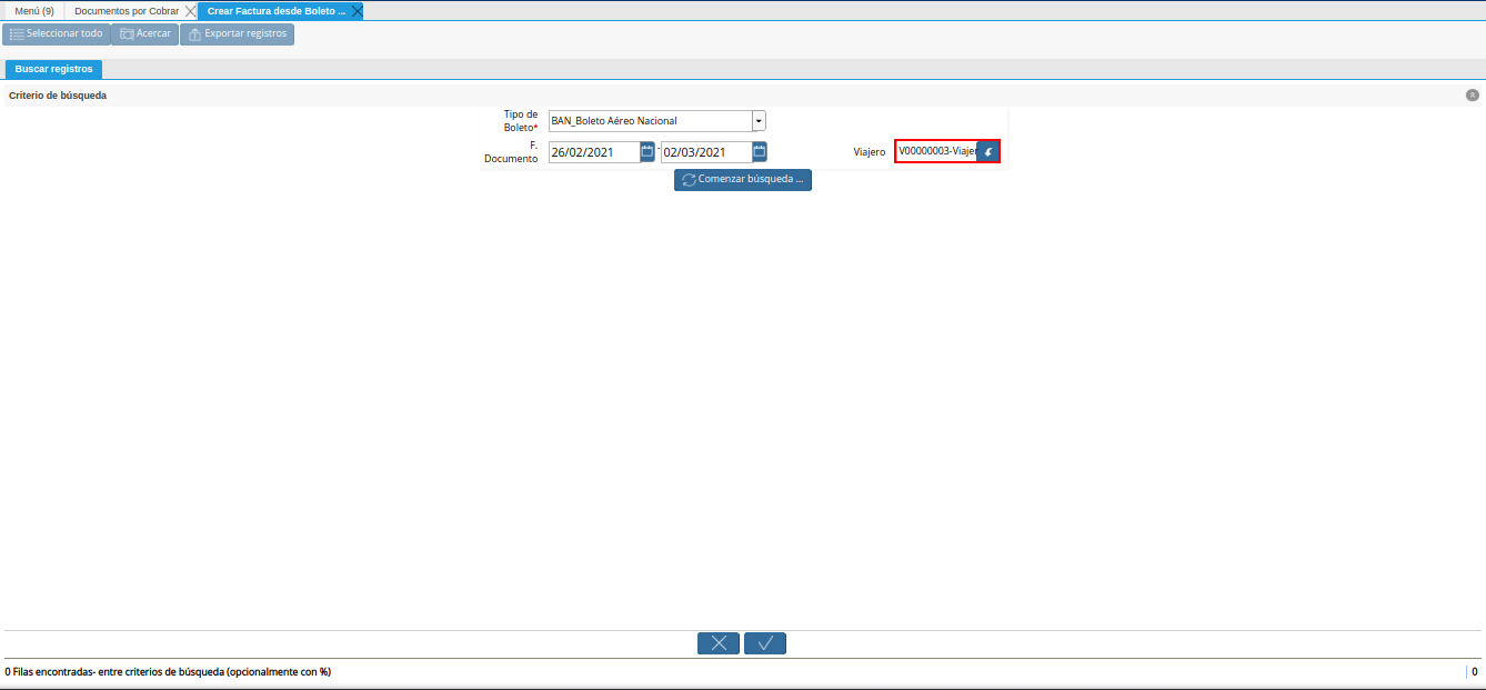 campo viajero del proceso crear factura desde boleto