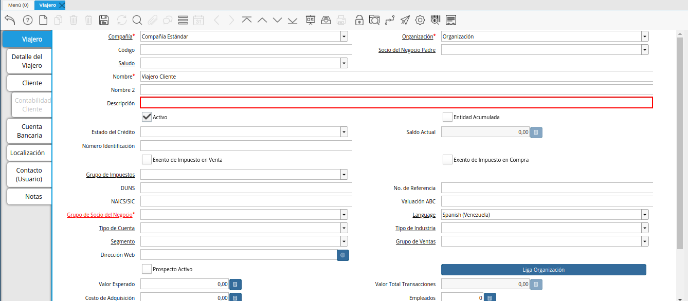 campo descripción de la ventana viajero