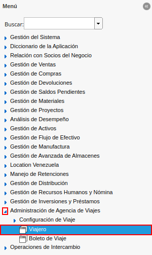 menú de ventana viajero