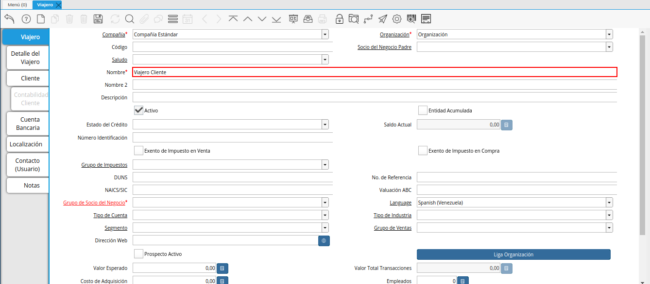 campo nombre de la ventana viajero