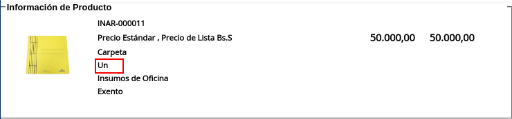 Campo Unidad de Medida del Producto de la Sección Información de Producto de la Ventana Punto de Venta