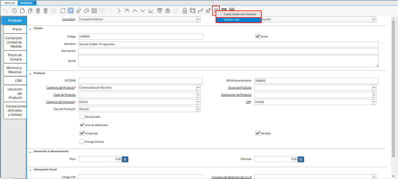 opción validar ldm del icono proceso