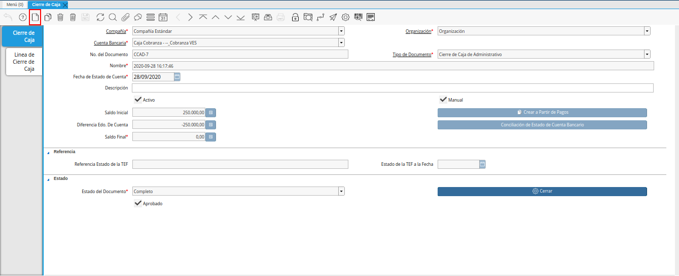 Ventana Cierre de Caja