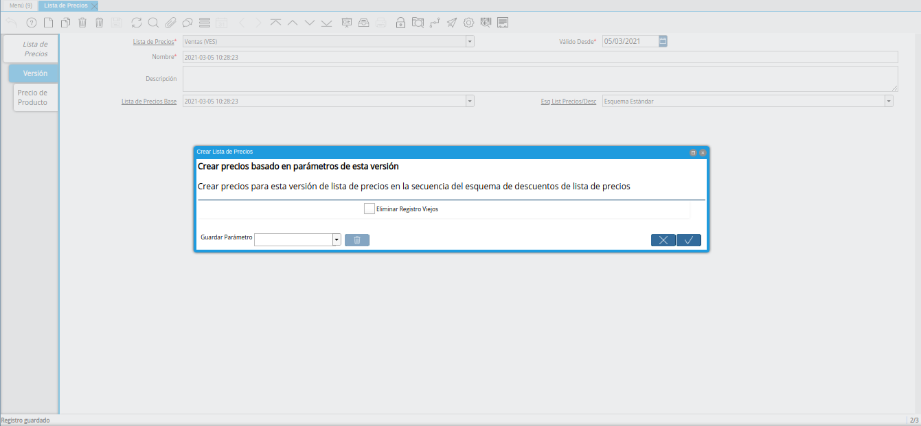 ventana crear lista de precios para lista de precios desde otra