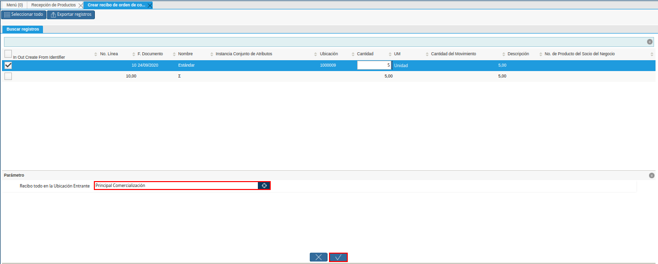 ubicacion de recibo de factura de la ventana crear recibo de orden de compra o rma
