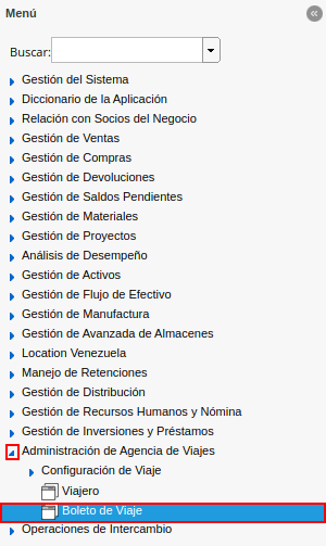 menú de ventana boleto de viaje