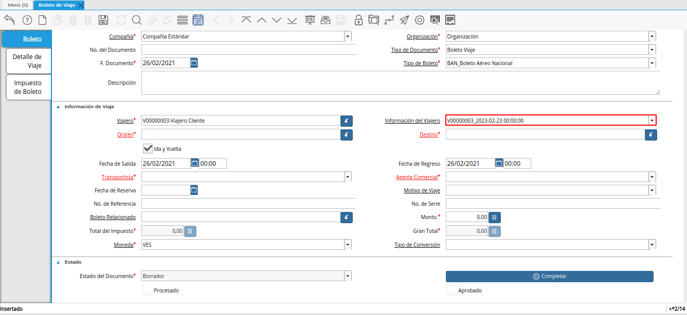 campo información del viajero de la ventana boleto de viaje