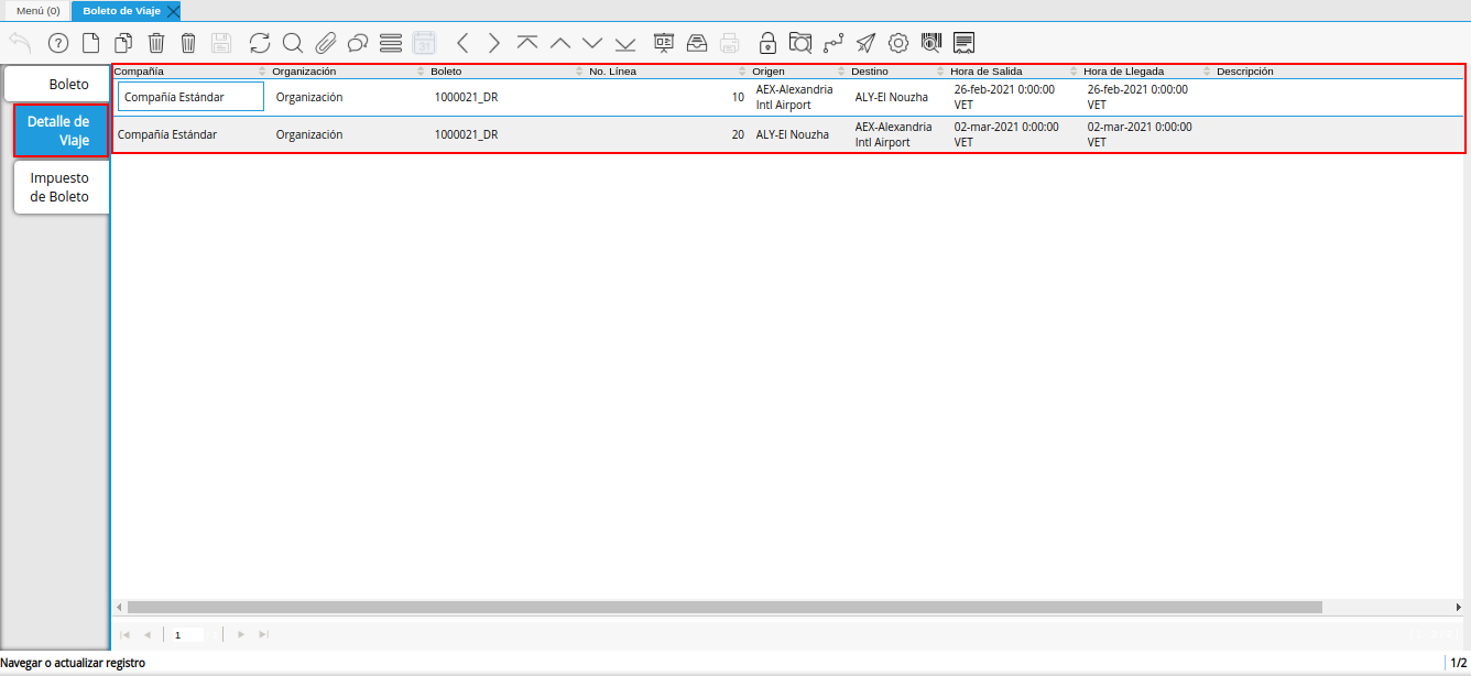 pestaña detalle de viaje de la ventana boleto de viaje