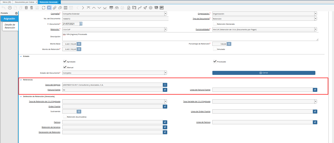 Grupo de Campos Referencia de la Estimación de Retención