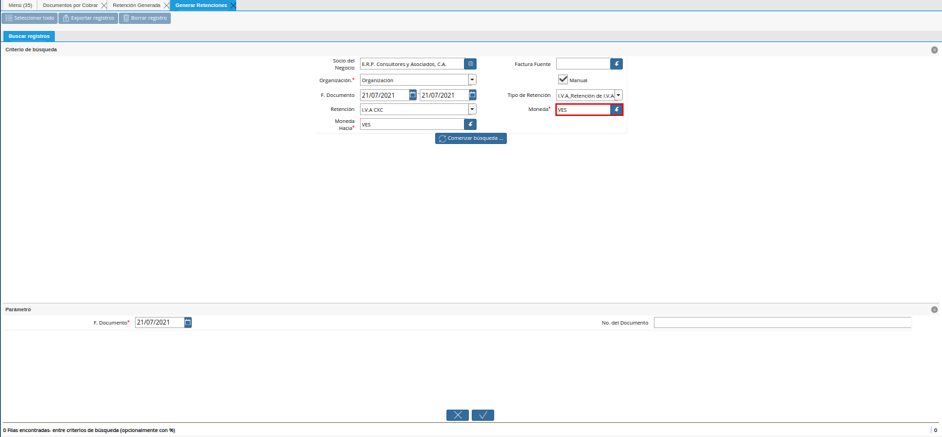 campo moneda de la retención