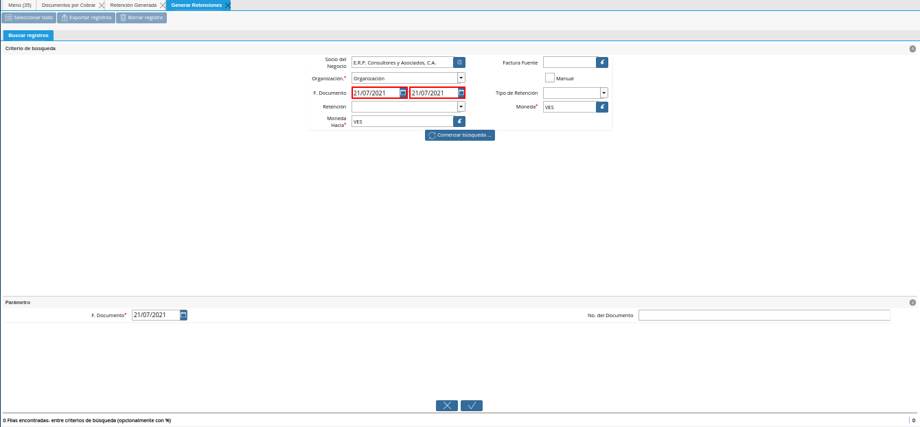 campo fecha de documento de la retención