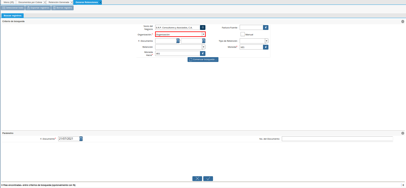campo organización de la retención