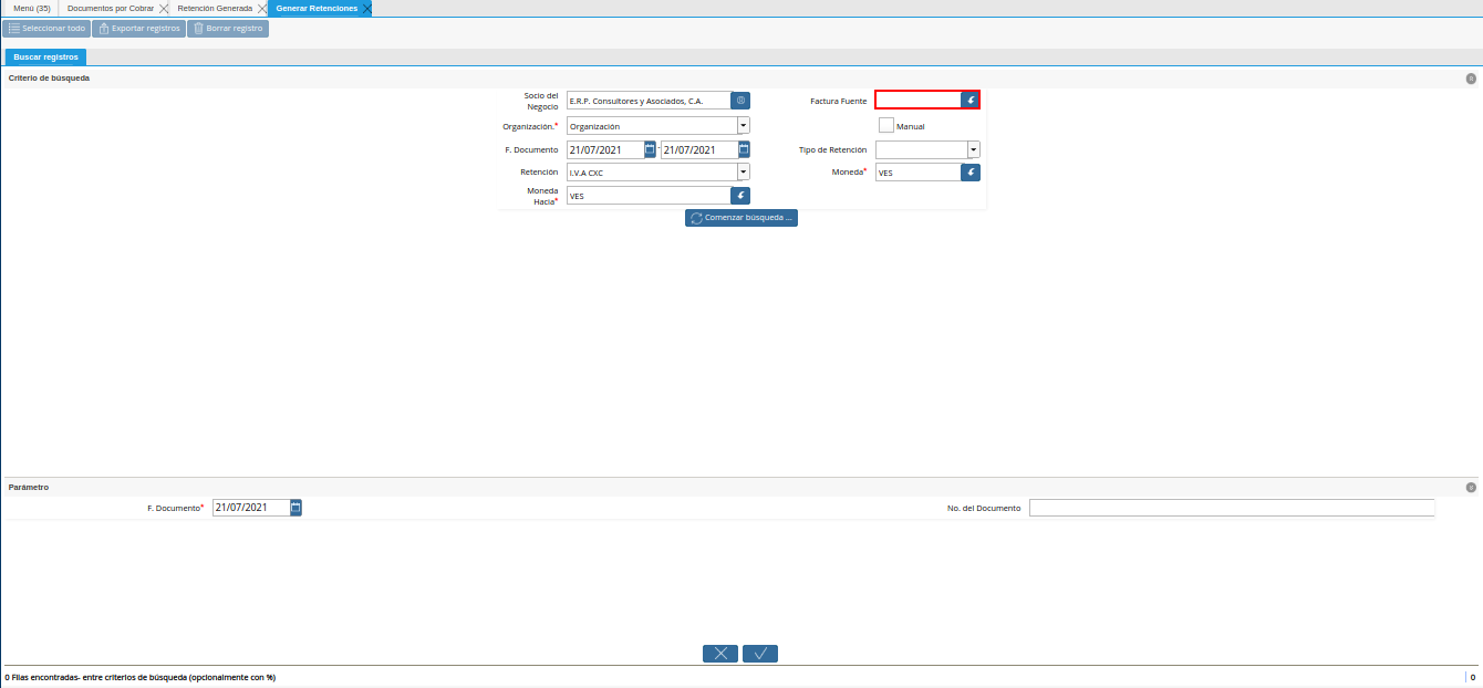 Campo Factura Fuente de la retención